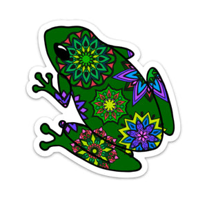 Frog Die Cut Sticker (4", Green Mandala)