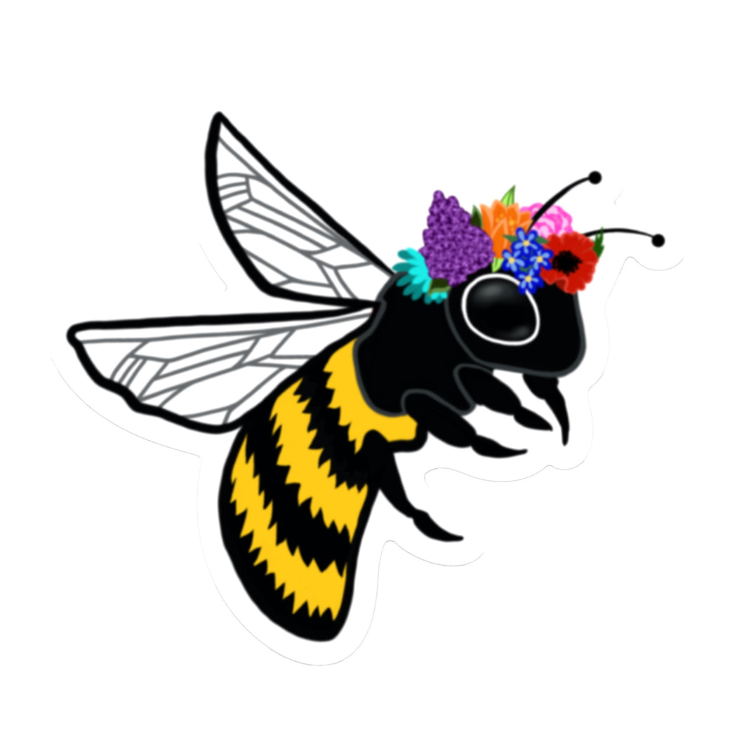 Bee with Flower Crown Die Cut Sticker (3