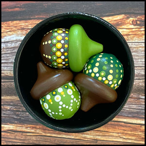Decorative Bowl with Painted Acorns (Green)
