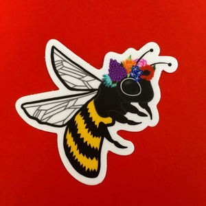 Bee with Flower Crown Die Cut Sticker (3")