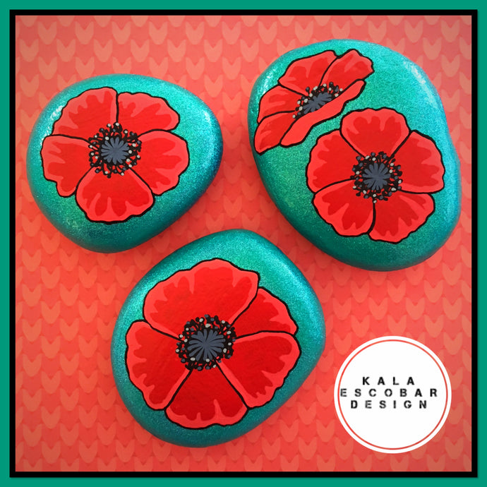 Red and Teal Poppy Rocks