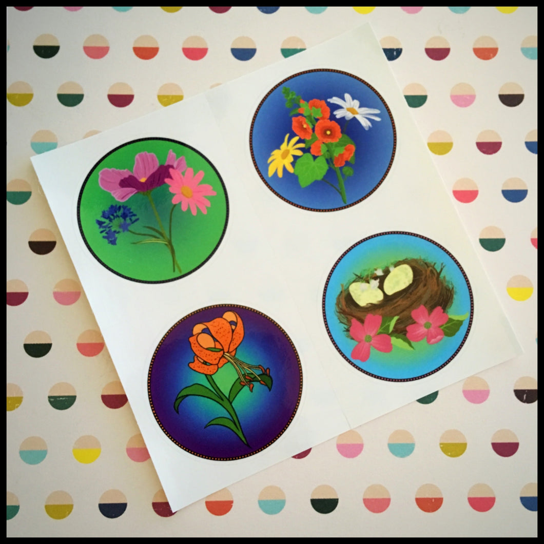 Floral Whimsy Circle Stickers (1.5