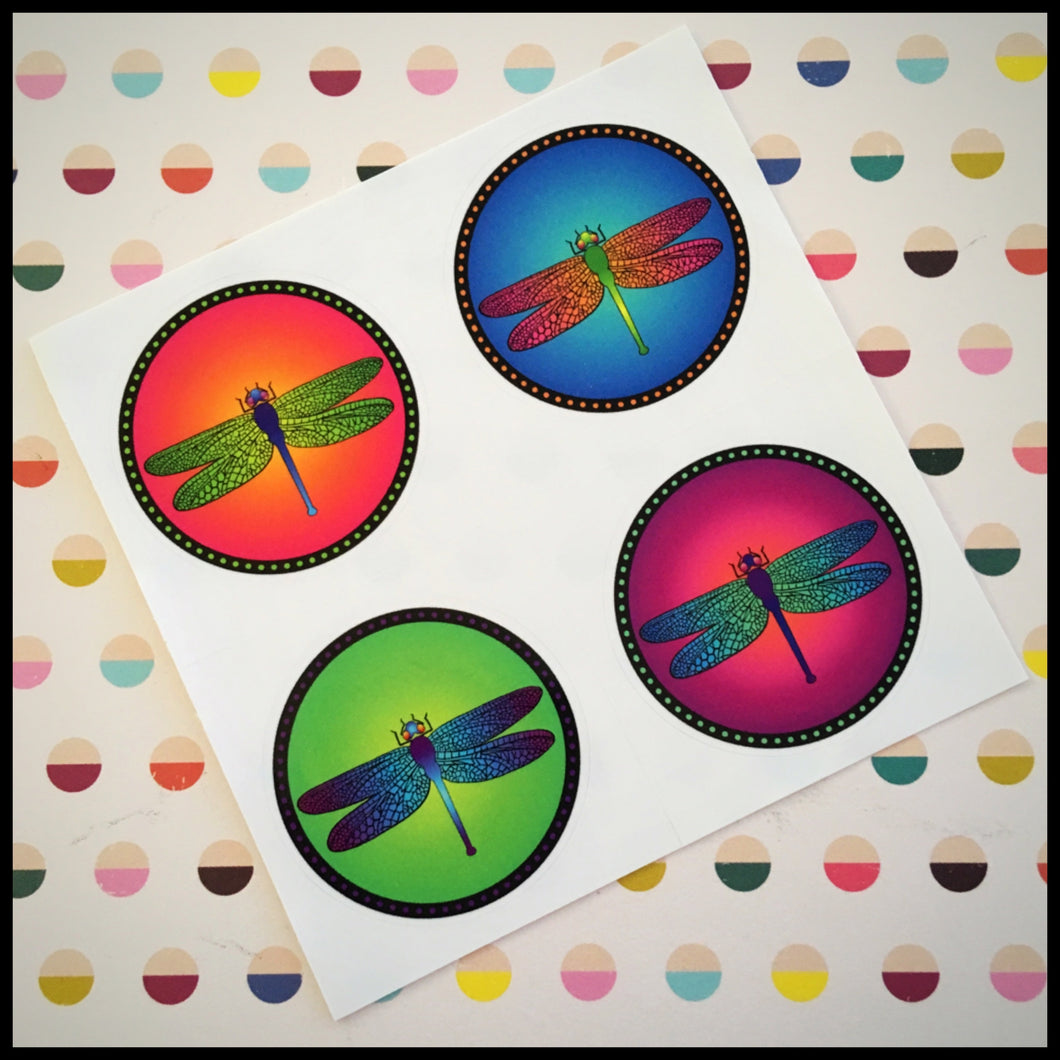 Bright Dragonfly Circle Stickers (1.5
