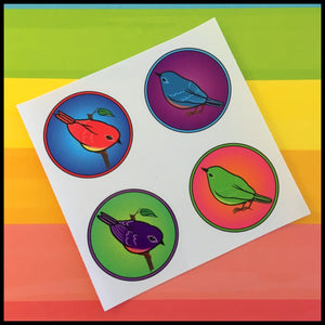 Colorful Songbird Circle Stickers (1.5")