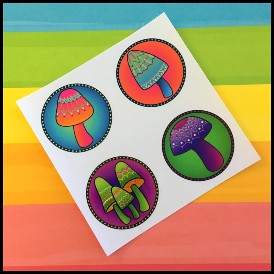 Mandala Mushroom Circle Stickers (1.5