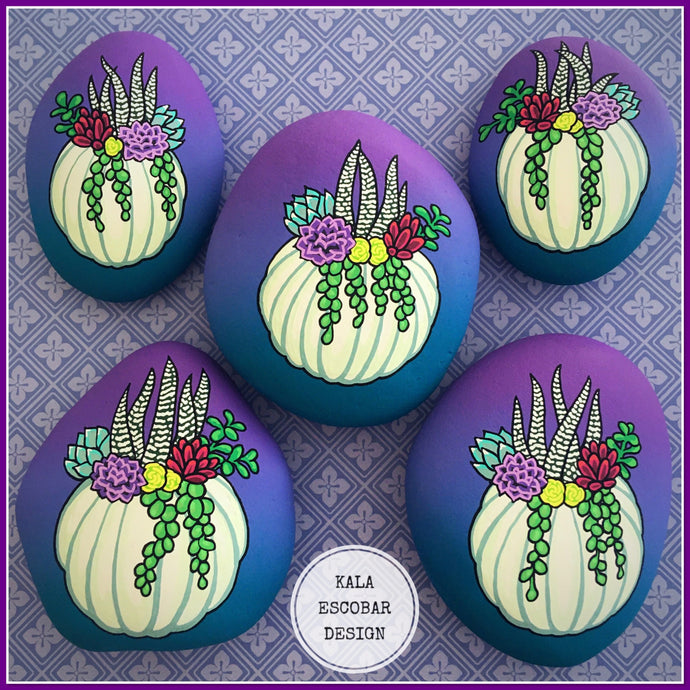 Ghost Pumpkin and Succulent Rocks