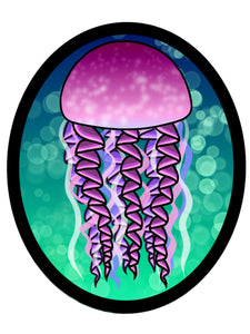 Jellyfish Oval Sticker (5", Pink)