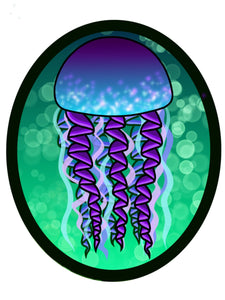 Jellyfish Oval Sticker (5", Blue)