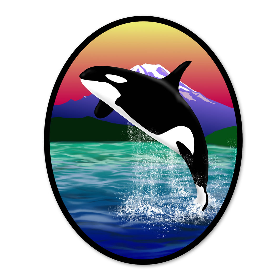 Orca Breaching Oval Sticker (3
