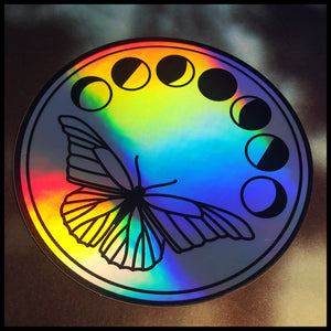 Moon and Moth Holographic Sticker (3")